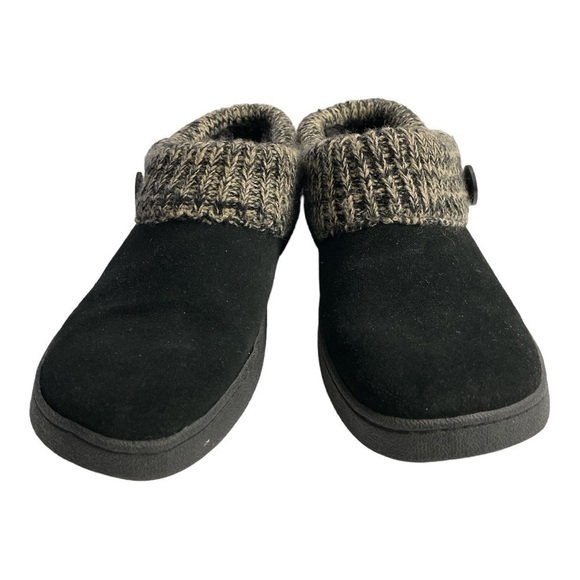 Clarks Black Leather Winter Shoes Women's 9M Knit Collar Slip On Round Toe - Picture 2 of 11